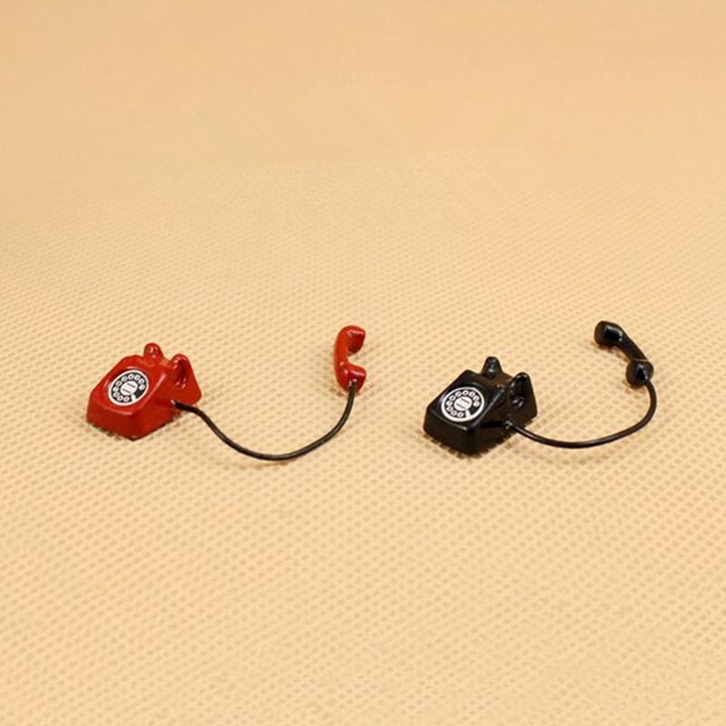 Metal Office Desk Phone Dial Telephone Dollhouse Miniature Furniture Decor