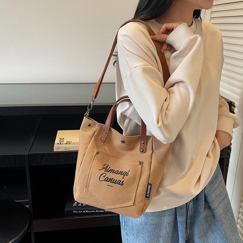 Fashion Canvas Shoulder Bag Women Winter Large Capacity Crossbody Bag for Work Commute Comfortable Versatile Texture Bucket Bag