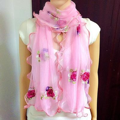 Embroidered Silk Scarf for Women Warm and Fashionable In Winter Versatile In Spring and Autumn Thin In Length with Long Mesh and Edge Wrapped Scarf