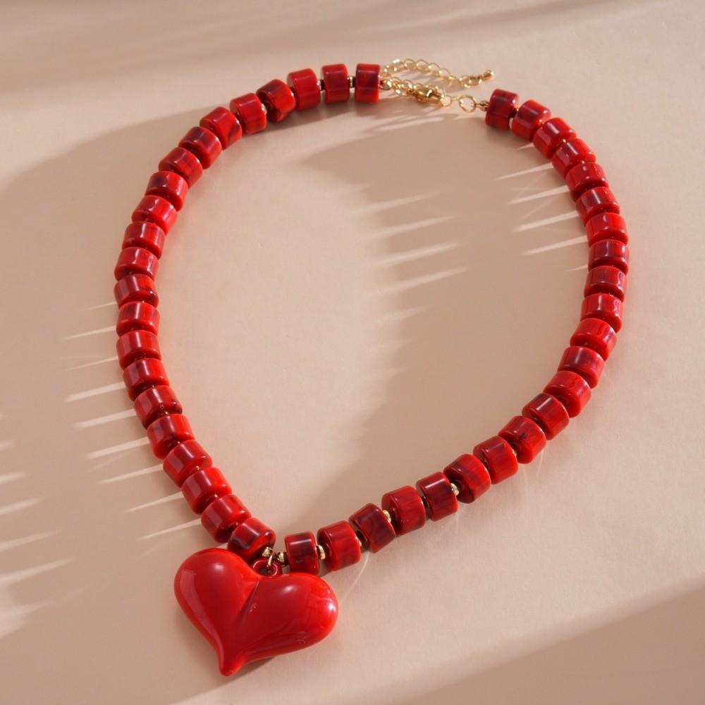 Choker Women Clavicle Necklace Round Bead Sweater Chain Acrylic Love Heart Necklace  Spring Summer