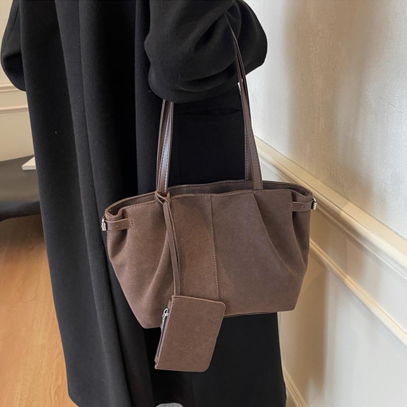 Wildleder-Umhängetaschen für Damen, große Kapazität, Tragetasche, leichte Unterarmtasche, lässige Shopper-Handtasche, einfarbig, Reise-Beuteltasche