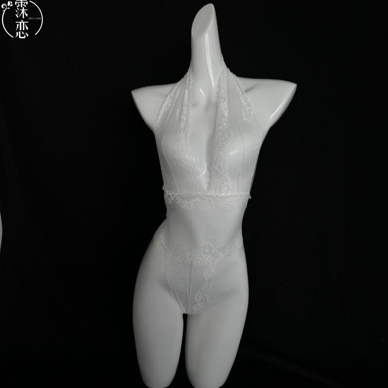 Transparent Lace Temptation Onesie Sexy Underwear Neck Mesh Charm Perspective Suit Hot Bed Set