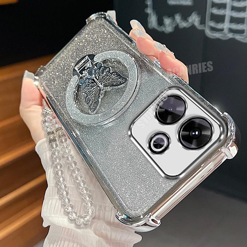 

Redmi13 Lanyard Butterfly Holder Case For Xiaomi Redmi 13 4g 5g Shockproof Protect Plating Silicone Stand Cover Poco M6 F6 Pro Redmi 13 4g