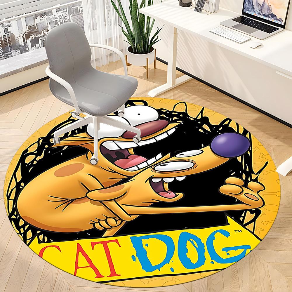 1pc CatDog Office Round Area Rug, Under Office Chairs Bedroom Living Room Home Decor, Room Deco