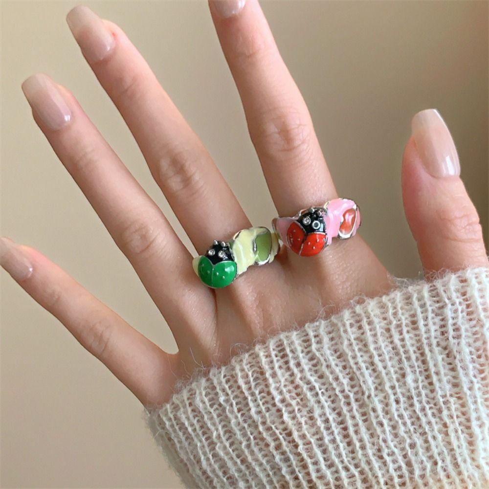 Geometric Painting Ring Jewelry Accessories Enamel Flower Ring Retro Insect Drip Oil Ring  Friend
