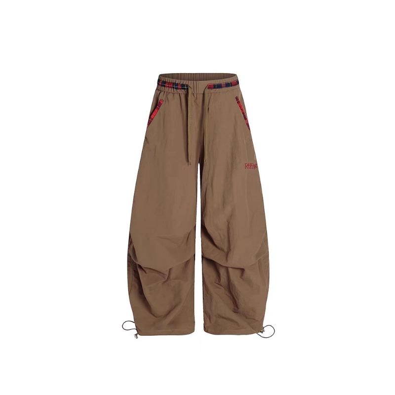 

Loose Bf Lazy Wind Paratrooper Pants Men s and Women s Quick-drying Wide-leg Tooling Pants Contrasting Color Embroidery Scimitar Trousers S коричневый