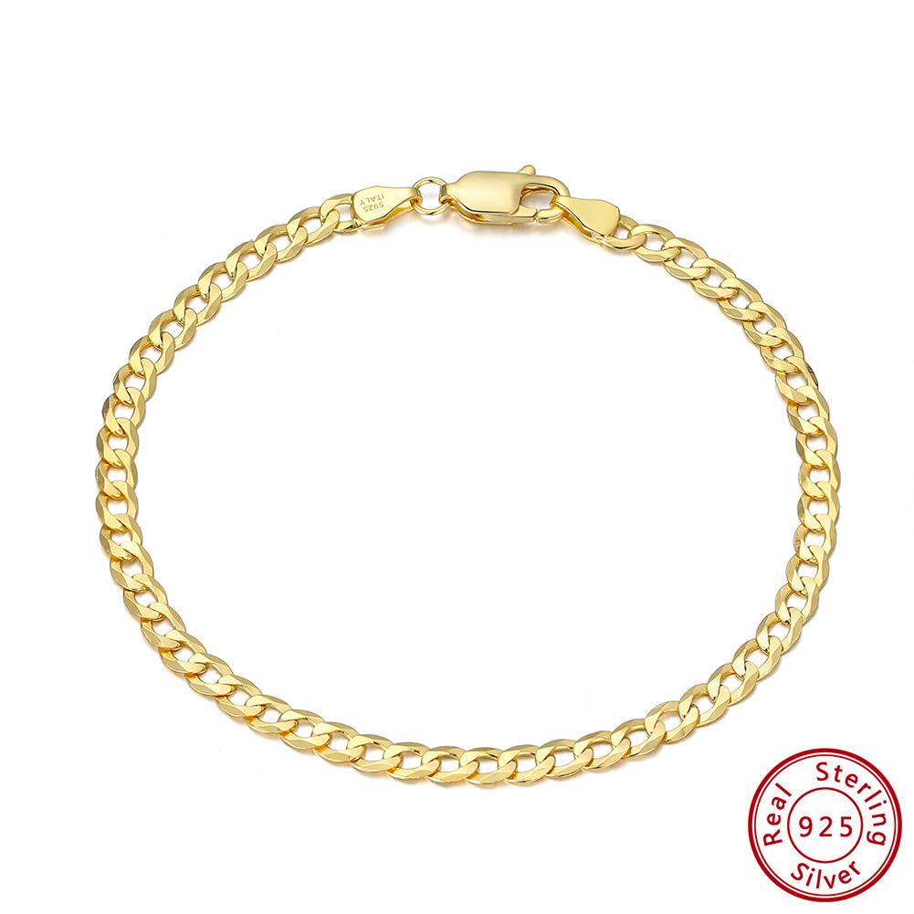 

Yunqian Yanxuan S925 Sterling Silver Bracelet - 3mm Machine-Cut Chain, Trendy Hip-Hop Style for Cool Guys 18K Gold, 16.5cm, 2g
