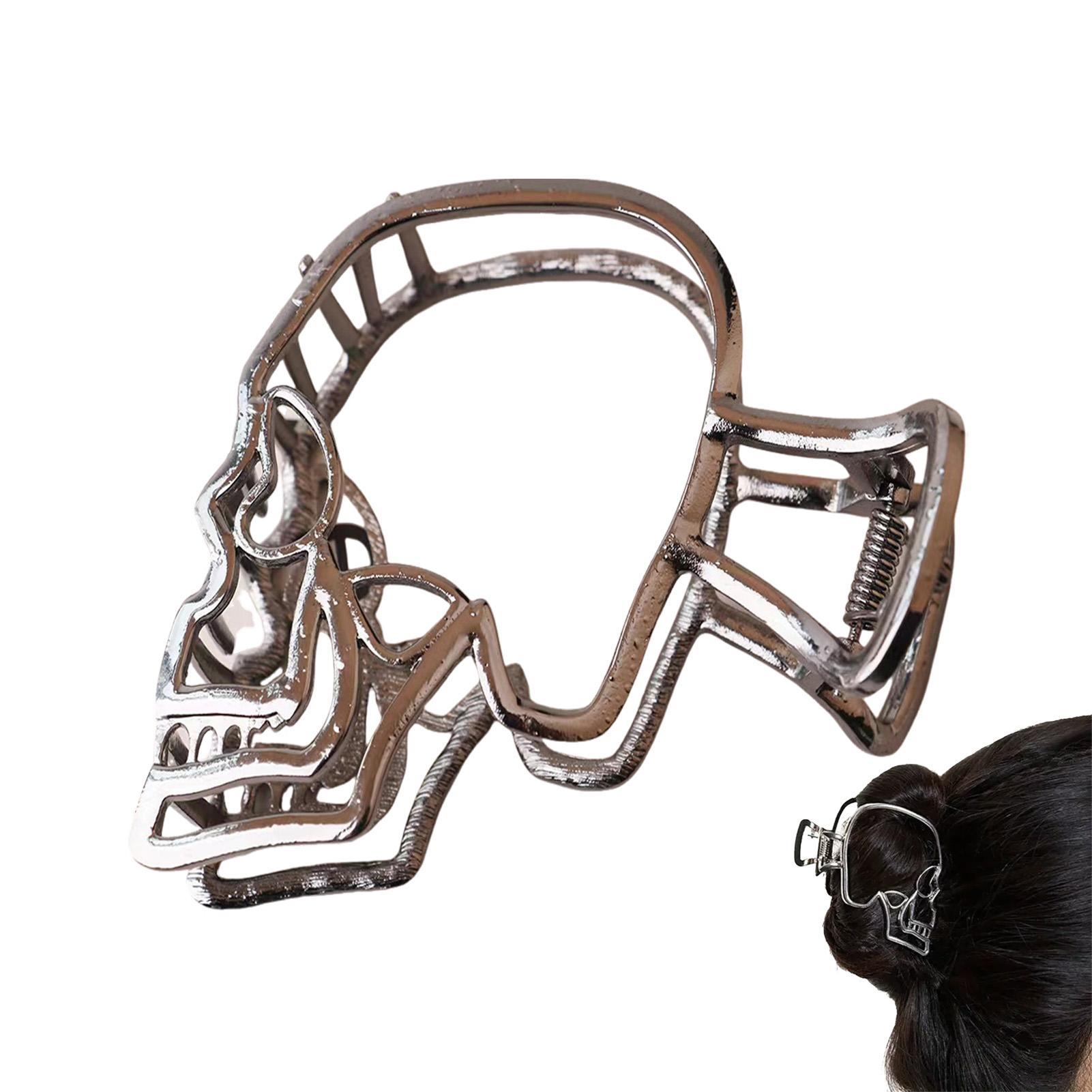 

Skull Shape Halloween Hair Clips Gothic Skeleton Hair Claw Clips For Women Dark Alloy Hair Accessories Holiday Party Hairpins срібний