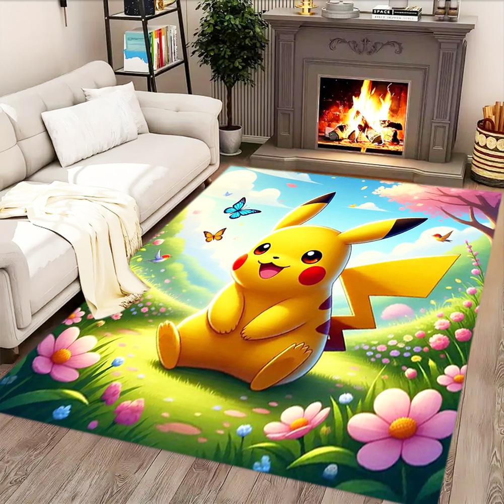 Pikachu Adventure Begins rug for living rooms, bedrooms, home décor, and as gifts.