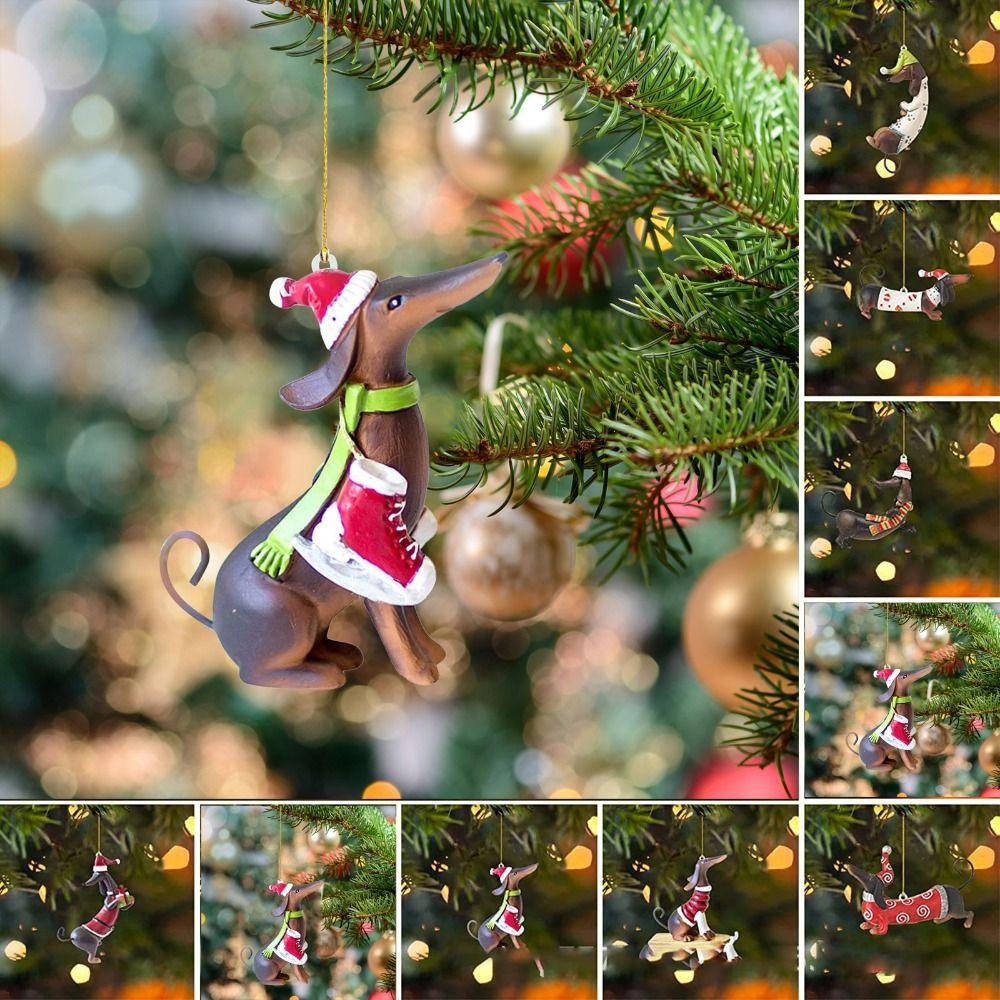 

Cartoon Xmas Tree Hanging Pendant Acrylic Car Rearview Mirror Ornament Fun Dog Pendant Party