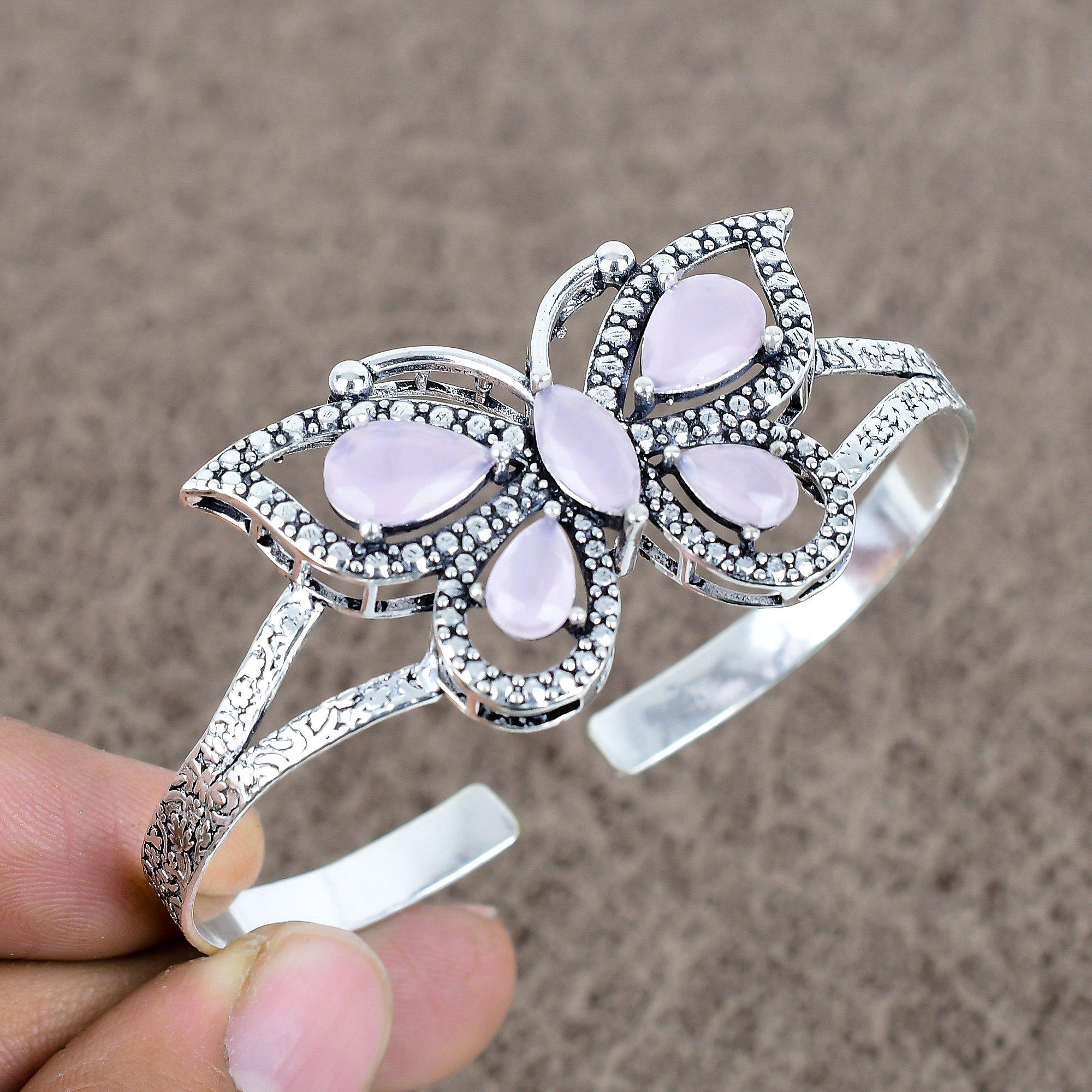 

Chalcedony Gemstone Handmade 925 Sterling Silver Cuff Bangle Adjustable KKG-108