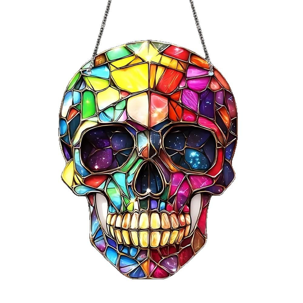 Colorful Fashion Skull Pattern Acrylic Glass Pendant For Halloween Decoration