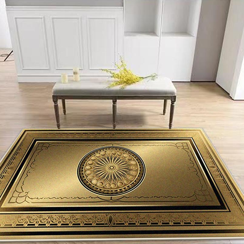 Modern Golden Antiskid Living Room Rug Luxury Big Size Bedroom Carpet Lint-free Soft Sofa Table Mat Easy Clean Machine Washable