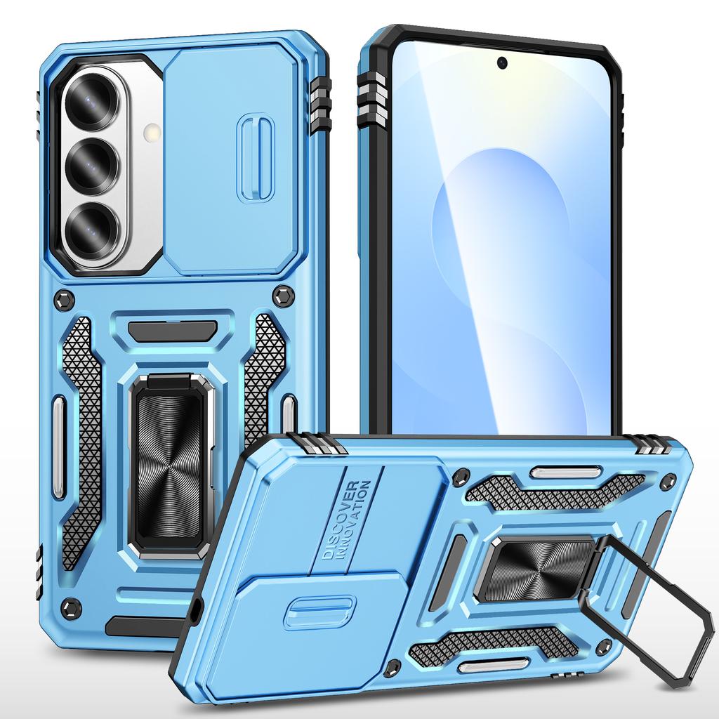 For Samsung Galaxy S26 Case Kickstand Slide Lens Lid PC + TPU Drop-Proof Phone Cover