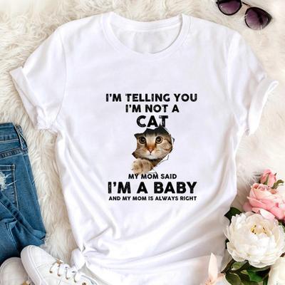 I'm Not A Cat Cute Cat Printed Fashion Casual Round Neck Loose Cotton Short Sleeved T-Shirts Women’s