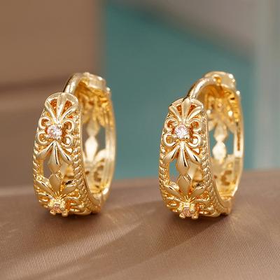 1 Pair, Stylish, Inlaid with Synthetic Zircon, Hollow Flower Earrings