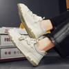 Men'S Shoes Leather Splicing Mesh Breathable Board Shoes Cross Strap Low Top Men'S Casual Sports Shoes