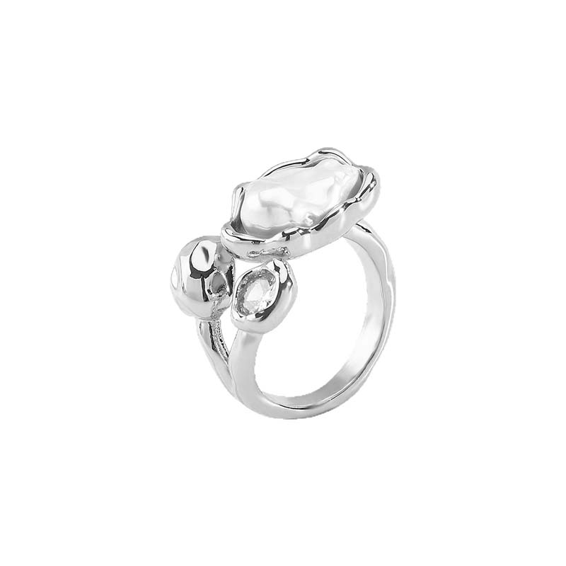 Vintage White Imitation Pearl Open Rings for Women 2026 Fashion Metal Irregular Geometric Pearl Ring With Zircon Wedding Jewelry