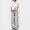 Embracek Ultra-Low-Rise Light-Wash Straight-Leg Jeans – Y2K Retro Style with Slight Stretch