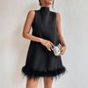 European and American New Semi-turtleneck Sleeveless Short Skirt, Burr Hem Shows Thin Temperament A-shaped Version Dress