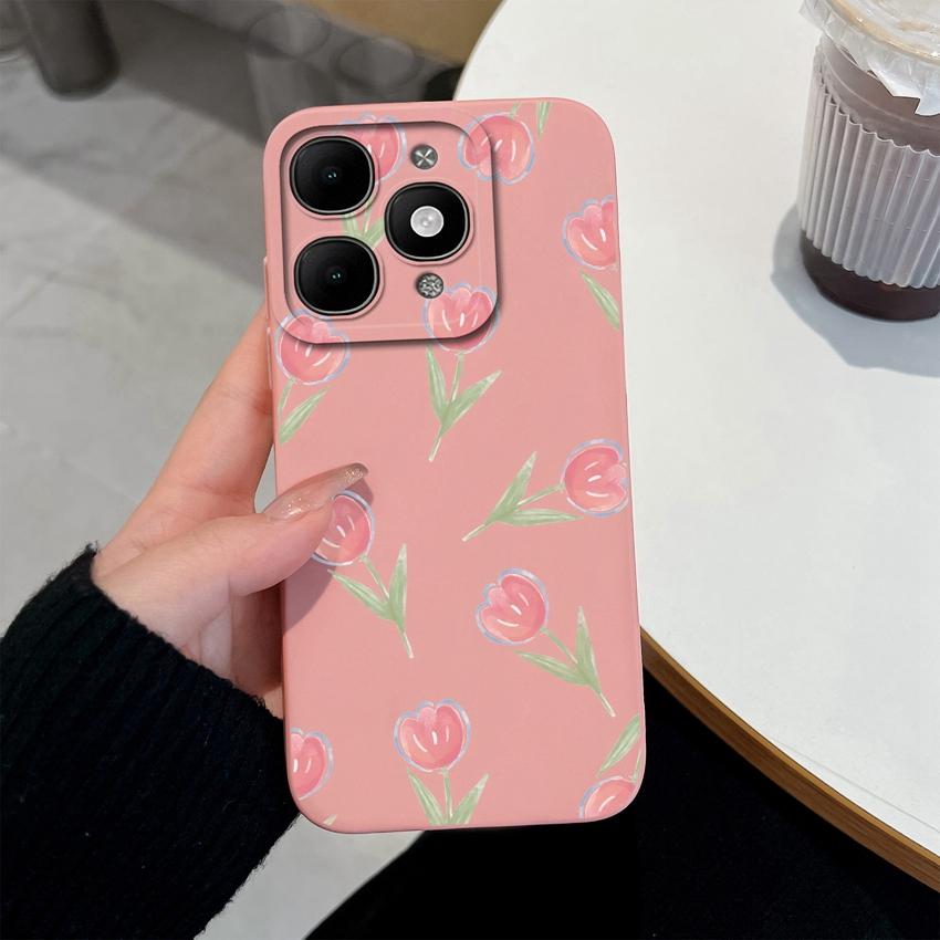For itel A90 A50C A80 P60 S25 Ultra Power 70 Phone Cover Pretty Flower Pattern Smooth Liquid Silicone Screen Protector Shockproof Case For itel Casing