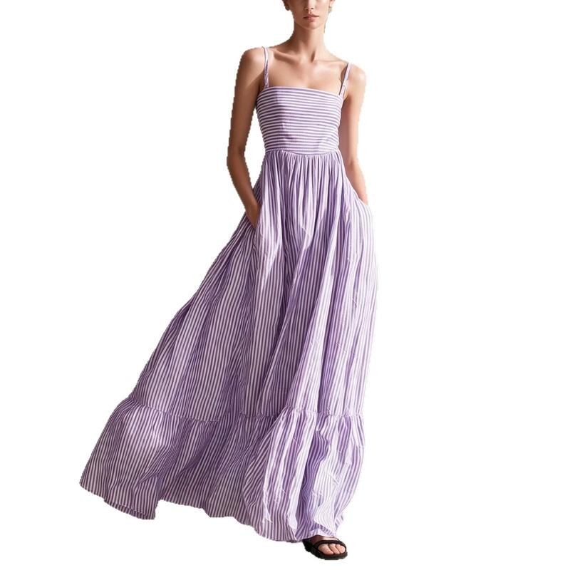 European Style Women Casual Striped Sleeveless Maxi Dress