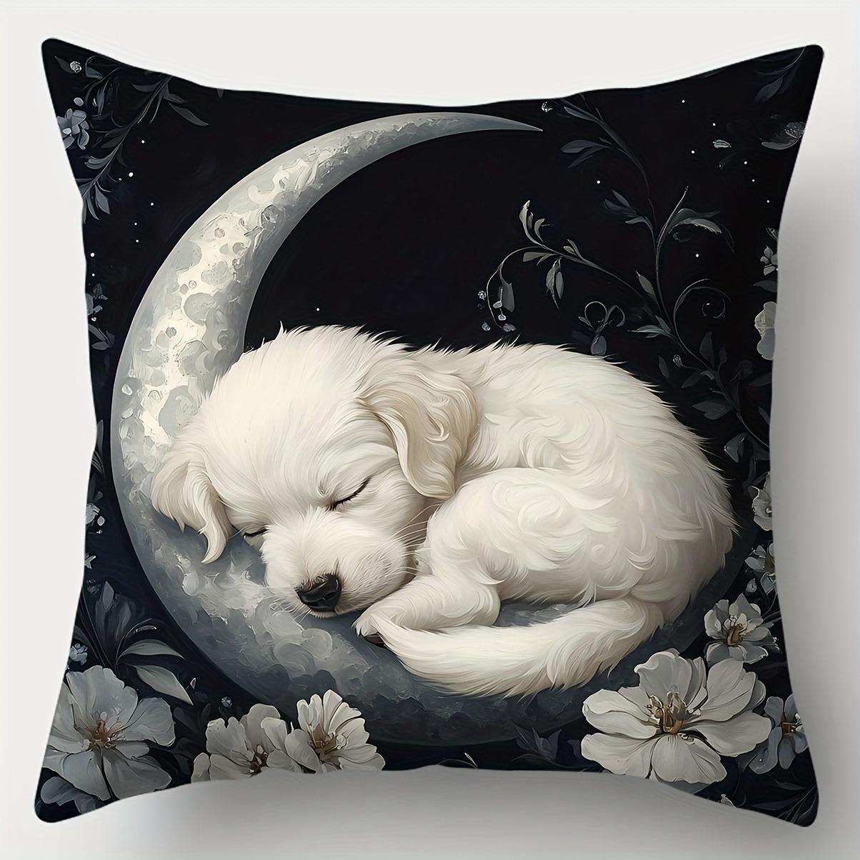 

Sleepy Puppy & Moonlit Floral PillowcaseLiving room sofa cushion cover, soft and comfortable, bedroom room decoration 16x16in 40x40cm