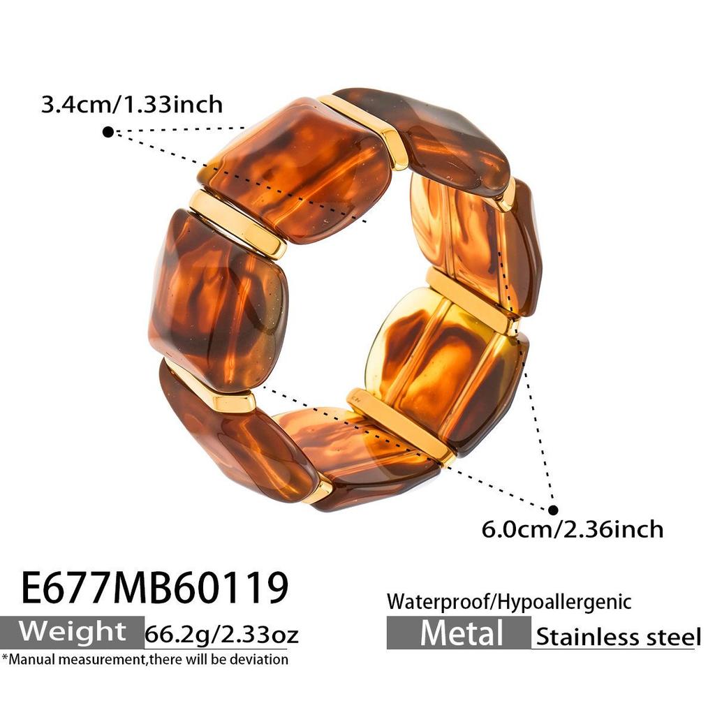 18K Gold-Plated Dopamine Resin Bracelet: European & American Light Luxury Fashion, Versatile Wide Band Elastic Design.