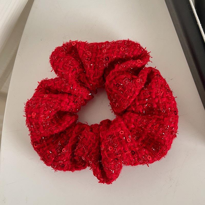 Festive Chinese Red Woolen Hair Tie - New Year and Christmas Accessories for Women