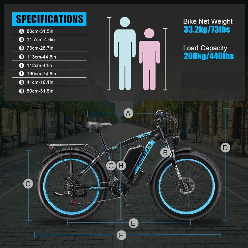 Electric Bicycle KETELES K800 1000Wx2 Dual Motor Electric Mountain Bike Top Speed 55Km/h 48V 23AH Max Range 100Km Load 150Kg 4 Colors