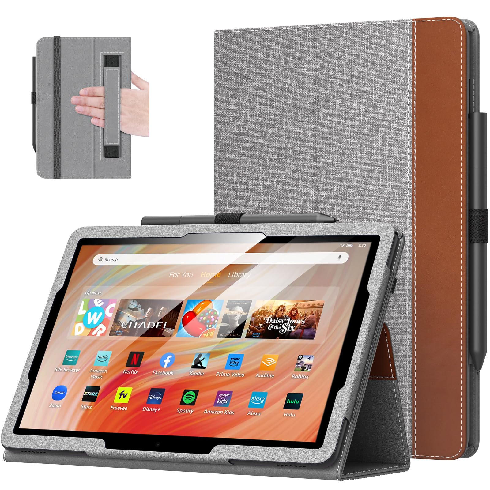 

MoKo Fire HD 10 Совместимый с Fire HD 10 10 Plus Защитный чехол с хранением для руки и карандаша Резиновый Коричневый Серый чехол, & (2023/2021, 13-й/11-й