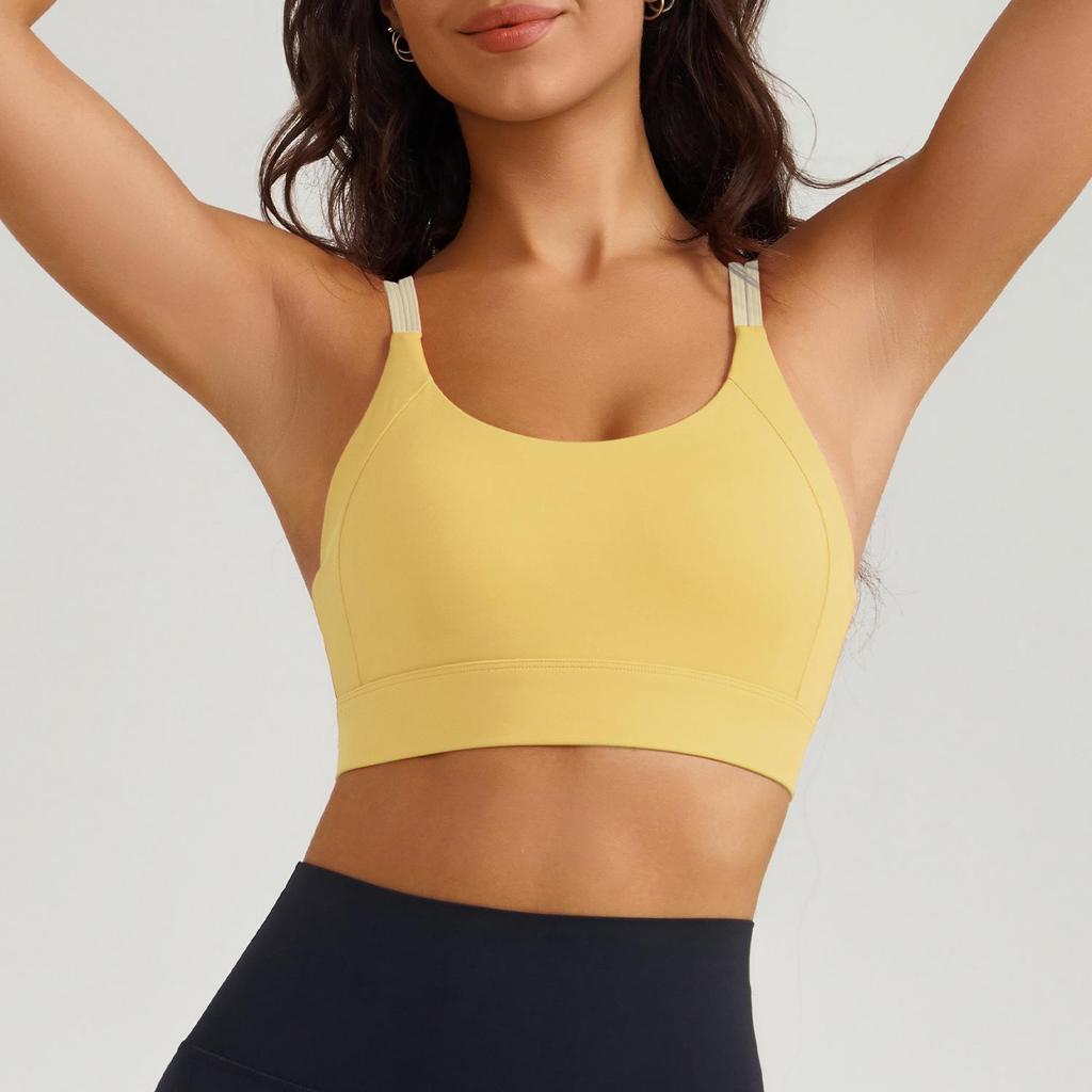Women's Cross-Back Sports Bra with Thin Straps - Shock-Absorbing and Comfortable Yoga Fitness Wear with One-Piece Cup