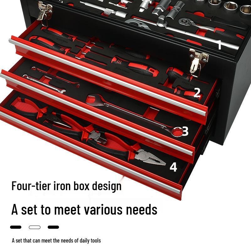 108-Piece 3-Layer Drawer Hardware Tool Box: Household Repair Set with Socket Wrench
