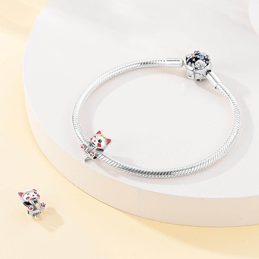 Original Copper Charms Luxury Cute Pet Cat Pink Color Beads Fit Bracelet Diy Women Making Delicate Gift