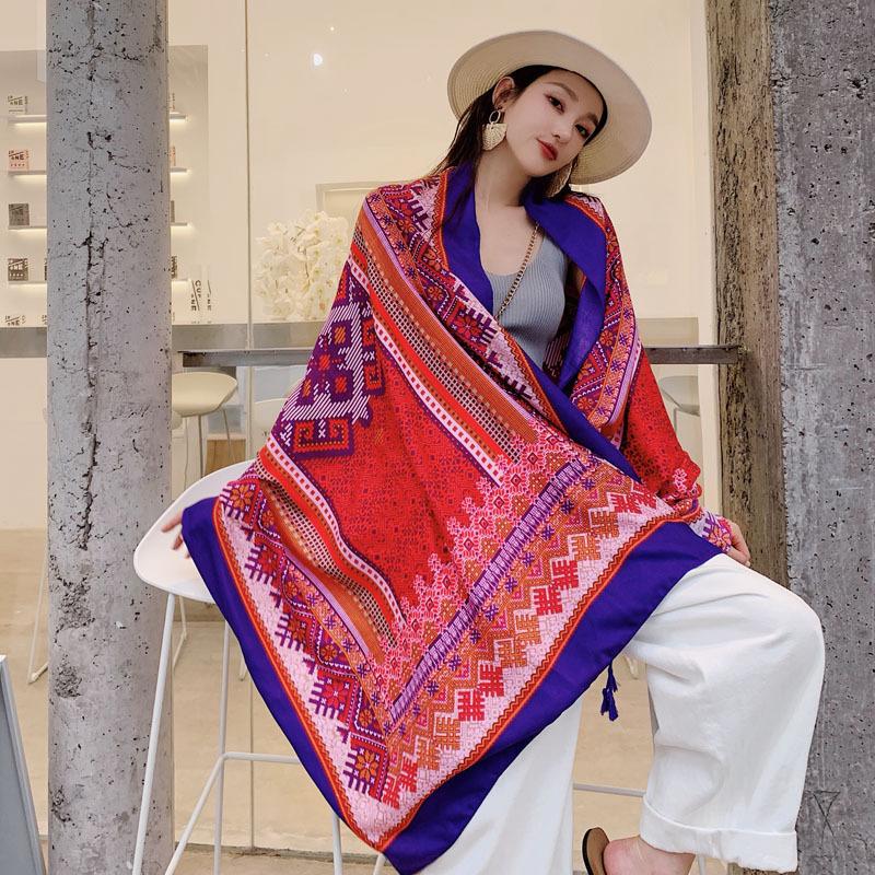 Ethnic Shawl Scarf Seaside Sunscreen Beach Silk Scarf Red Big Yarn Women'S Desert Travel Ladies Po Accessories Ladies