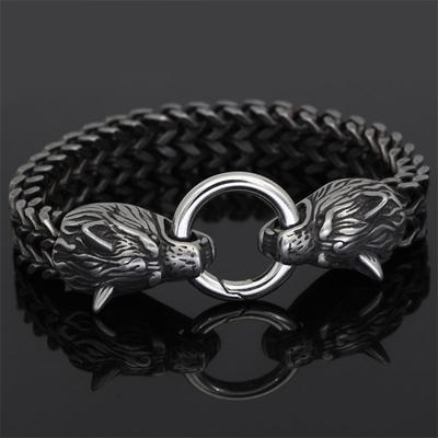 Titanium Steel Bracelet Vintage Personality Viking Wolf Head Bracelets Men's Fashion Jewelry Punk Hip Hop Gifts GZW