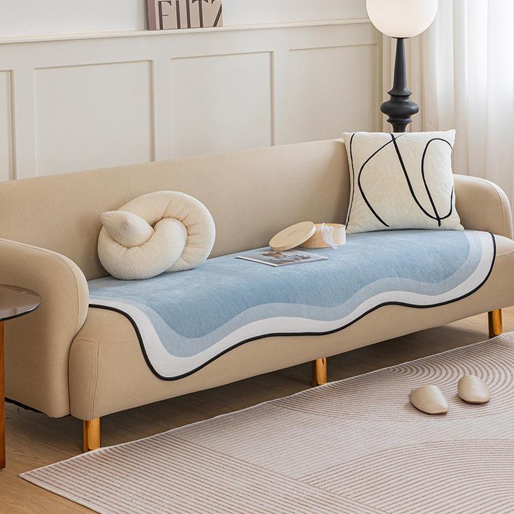 Chenille Irregular Sofa Cushion Special-Shaped Cushion Four Seasons Universal Non-Slip Anti-Scratching Solid Color Matcha Green One Piece