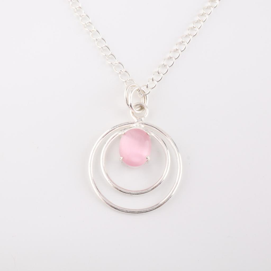 Rare Pink Cat's Eye Gemstone 925 Sterling Silver Jewelry Handmade Pendant 1.65" PP-61-46
