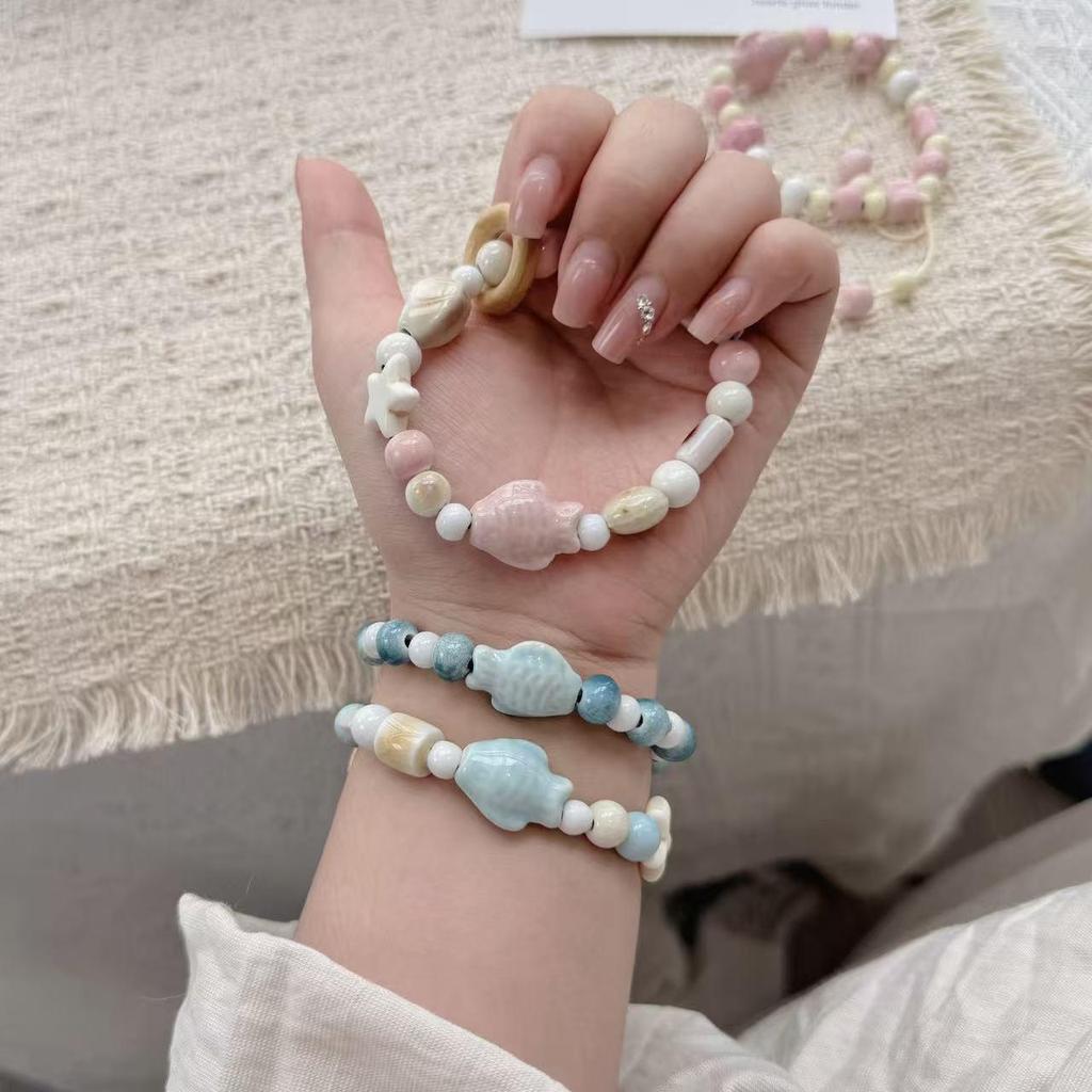 Jingdezhen Handmade Fish Beaded Adjustable Ceramic Bracelet - Ins Style Accessories