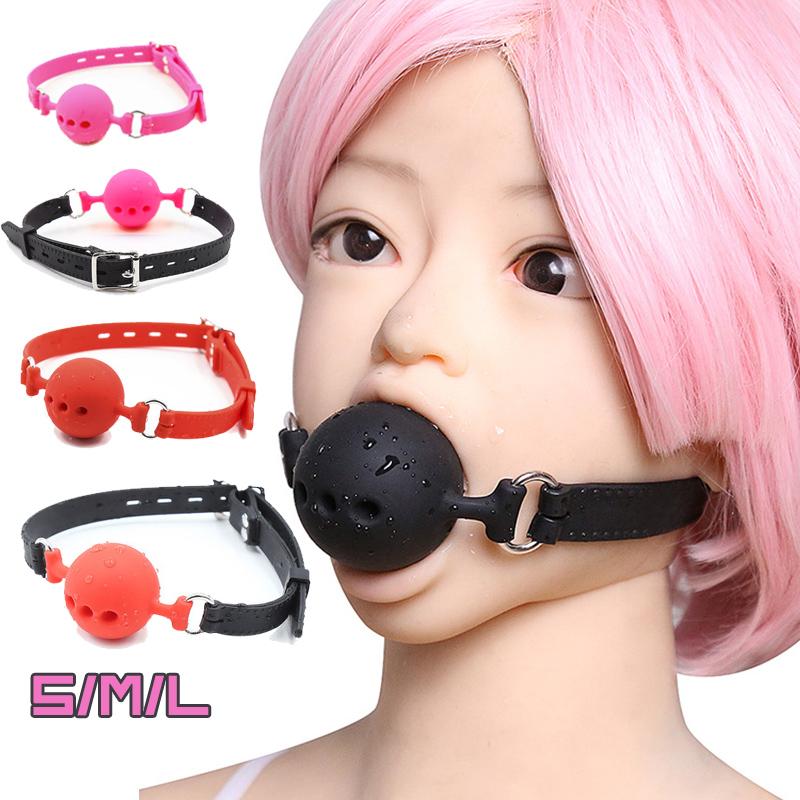 Black/Red/Pink PU Belt Silicone Balls 3.5/4.5/5cm SM Sex Toys Gagging Drooling Couple Bondage Games Adult Products