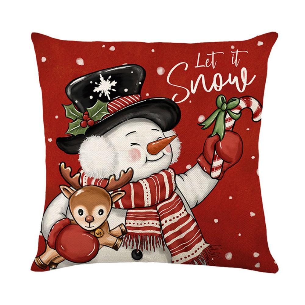 Christmas Pillow Cover Christmas Tree Snowman Decorative Sofa Decorative Linen Pillowcase for Christmas Sofa Decoration