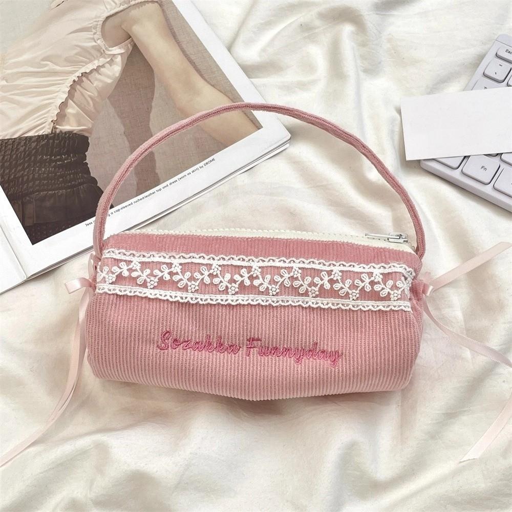 Lace Korean Style Pencil Case Bowknot Bow Pencil Pouch Handheld Stationery Bag Children