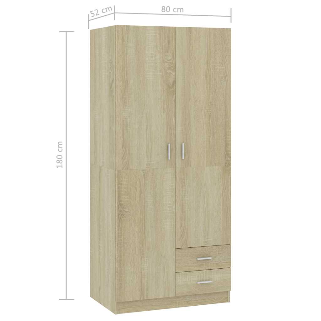 Wardrobe in Sonoma Oak 80 x 52 x 180 cm Particleboard
