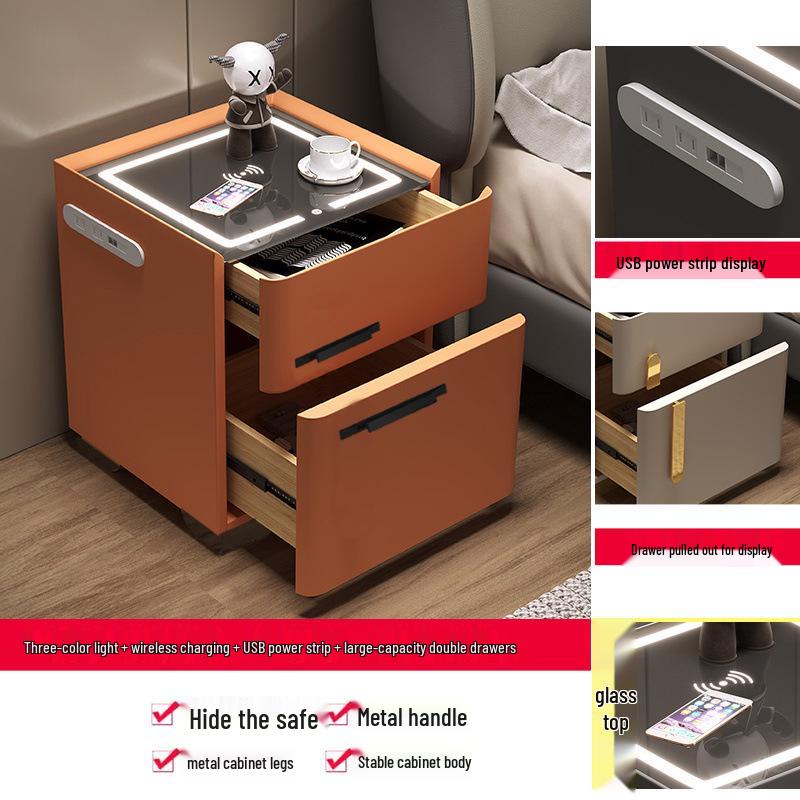 Smart Multifunctional Bedside Safe: Minimalist Square Design for Bedroom and Living Room