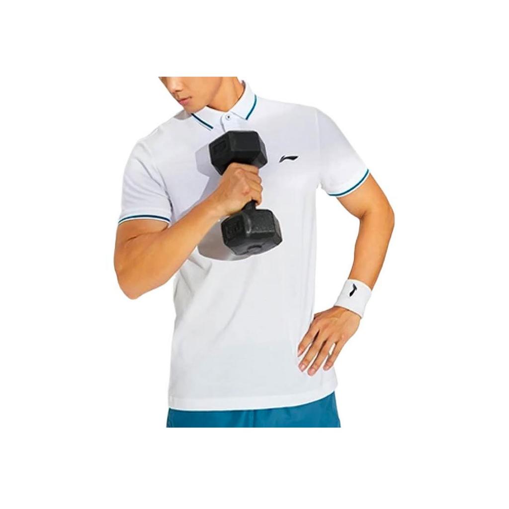 Li Ning Fitness Series Logo Embroidered Pullover Short Sleeve Polo Shirt Men Polo Shirts White APLR061-2