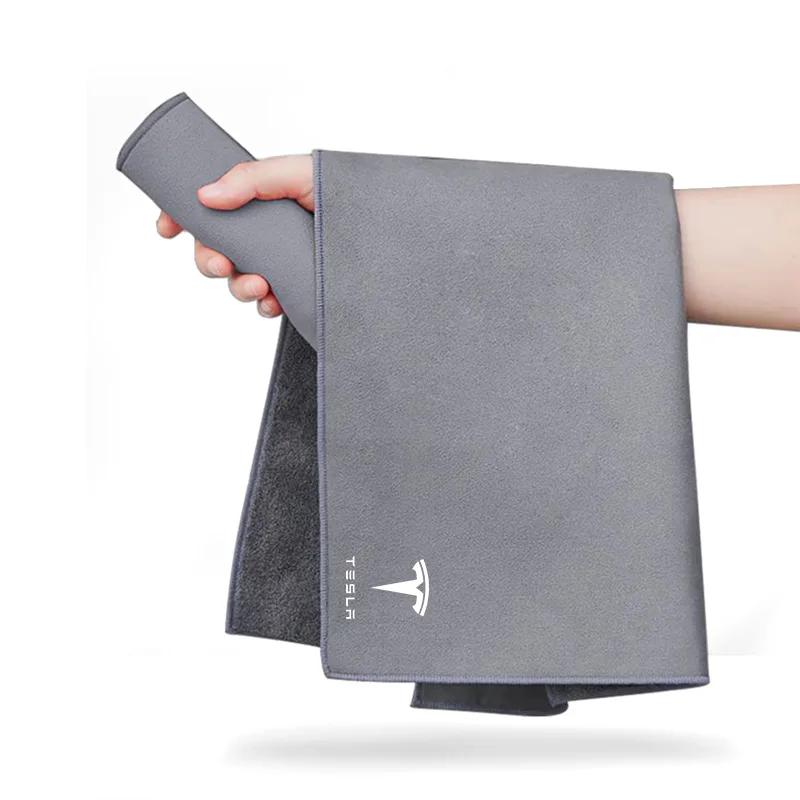1Pcs Suede Fleece Microfiber Towel Cleaning Rag Cloth Car Styling for Tesla Model 3 S X Y Invader Coil Mod 2022 Style Roadster