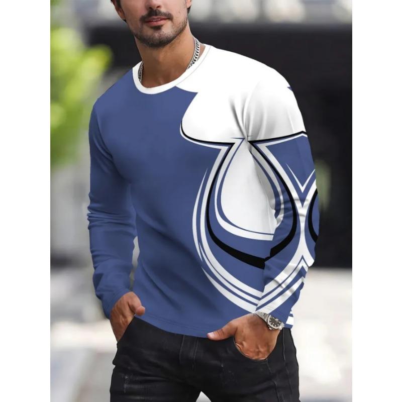 Men's Casual Daily Long-sleeved T-shirt, with Fashionable Printed Design, a Comfortable and Casual Top That Can Be Machine Washed