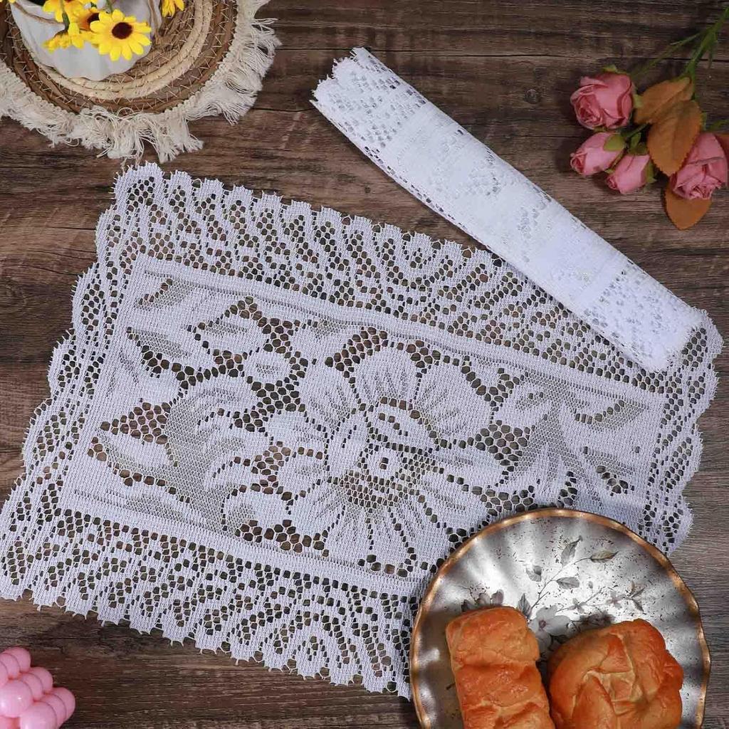 2 Pcs Rectangle Lace Placemats for Tables, Handmade Crochet Doilies Vintage Floral Embroidered Table Runners for Wedding Tea Party Home Decor, 12x17