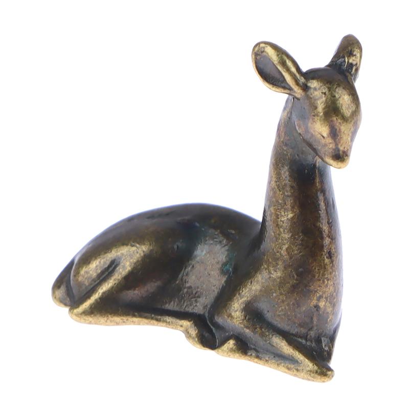 1Pc Copper Alloy Sika Deer Tabletop Small Ornaments Vintage Animal Figurines Desk Decorations Accessories Home Decor Crafts