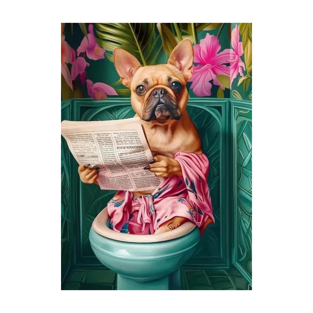 Funny Toilet Animals Black Cat Dog Flamingo Bear Tiger Reading Newspaper Poster Canvas Painting Wall Art Pictures Bathroom Decor